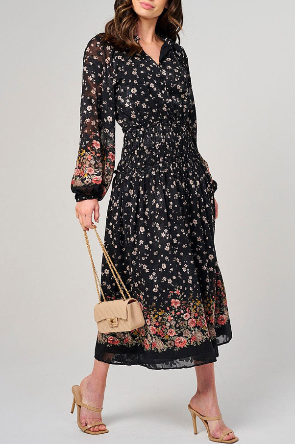 farm rio winter garden dress Black Winter Garden Long Sleeve Maxi Dress  FARM Rio